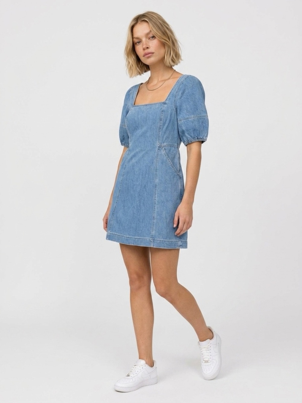 MADEWELL Maisie Denim Babydoll Mini Dress Size 10 Puff Sleeve NL440